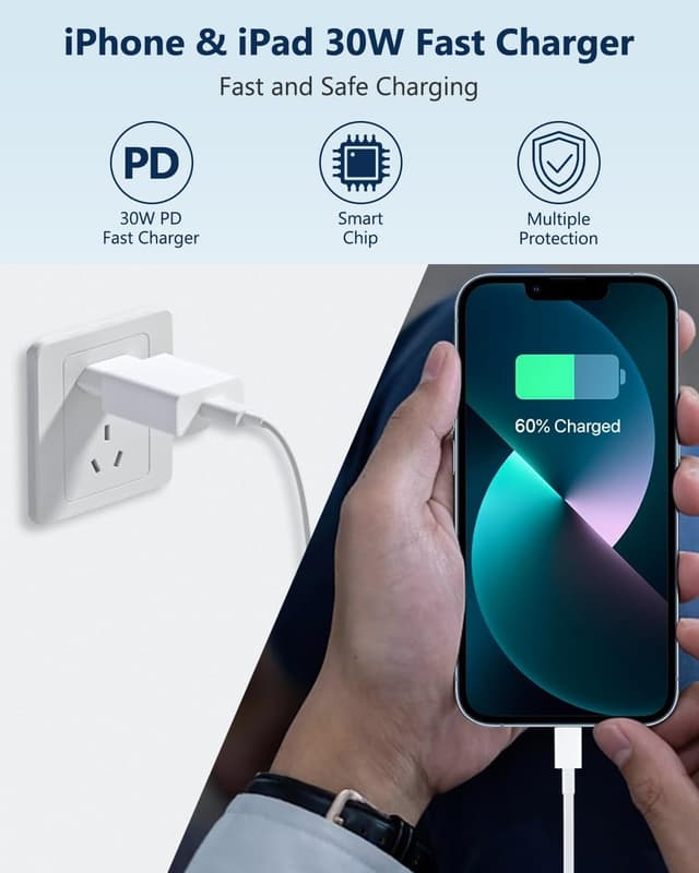 Detalle 2 de Caricatore iPhone 30W con cavo USB‑C Lightning da 2 m e ricarica rapida PD