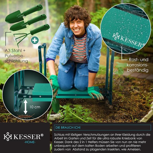 Thumbnail 6 de KESSER® 2-in-1 XXL Kniebank für Gartenarbeit (klappbar) mit Werkzeugtaschen und Handschuhen