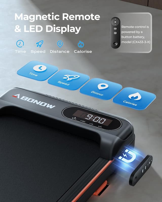 Detalle de Abonow Walking Pad with Incline under-desk treadmill (1–6 km/h, up to 8% incline)