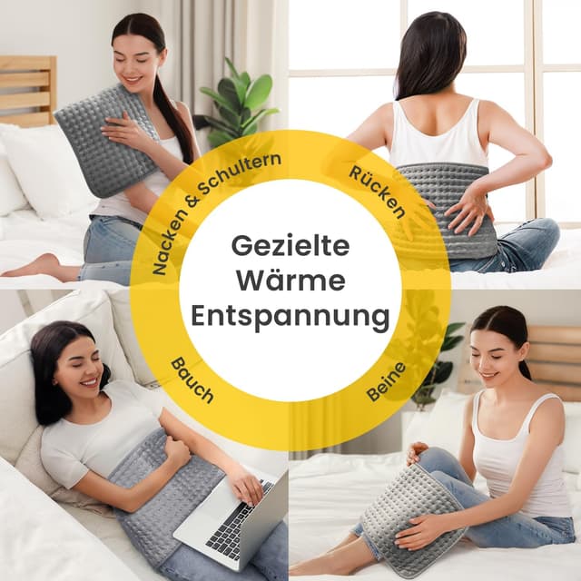 Detalle de Cosi Home Heizkissen 60 x 30 cm mit Mikrofleece: 6 Heizstufen, Abschaltautomatik & waschbarer Bezug (Grau)