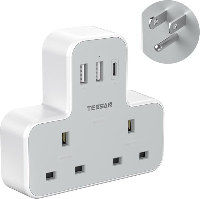 Detalle de TESSAN UK to US Plug Adaptor 5‑in‑1 🔌
