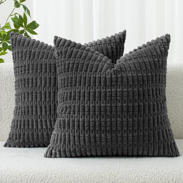 Detalle de MIULEE Pack of 2 Corduroy Cushion Covers 45x45 cm in Dark Grey