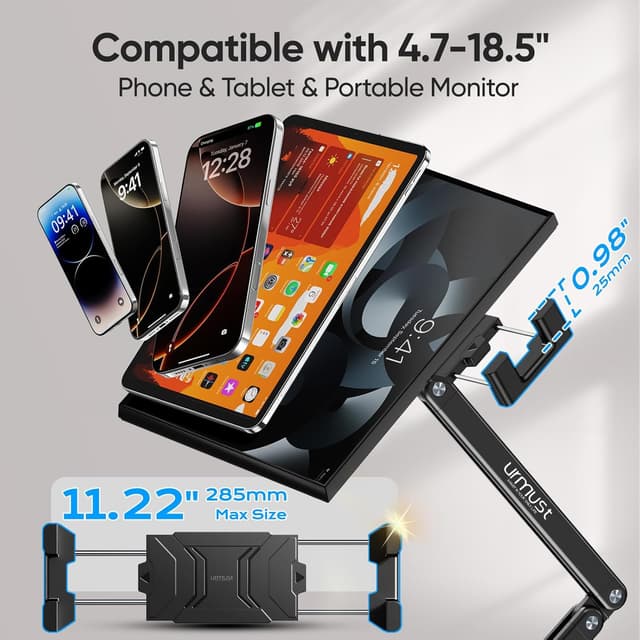 Detalle de Urmust Portable Monitor Stand: höhenverstellbarer Tablet- und Monitorständer mit 360° drehbarer Metallbasis