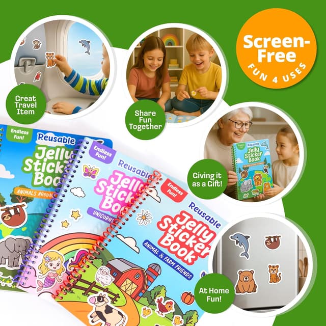 Thumbnail 6 de Reusable Sticker Book Animals 50 Jelly Stickers