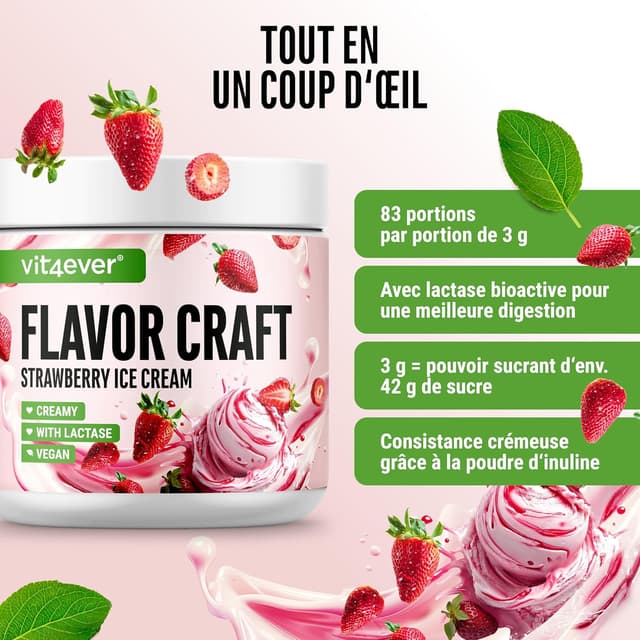 Detalle 2 de Poudre d’arôme Glace à la fraise Flavor Craft – 250 g, goût gourmand pour aliments & boissons