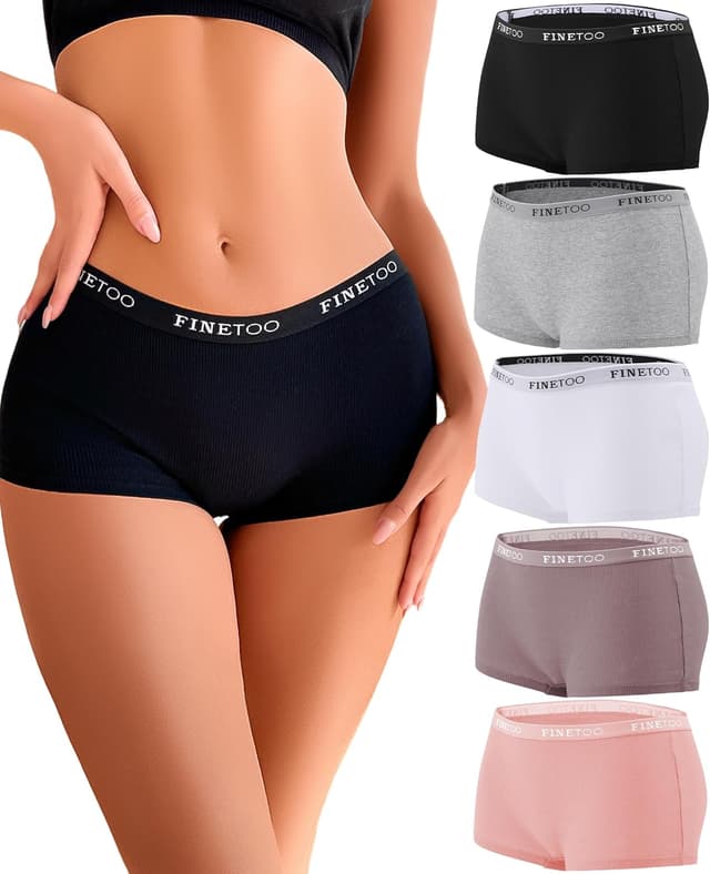 Detalle de FINETOO 5-Pack Cotton Boyshort Underwear for Women (Full Coverage)