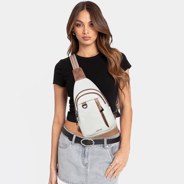 Detalle 2 de LATMAP Women’s 7L Sling Bag (Crossbody / Chest Bag) in Faux Leather-Style, Beige