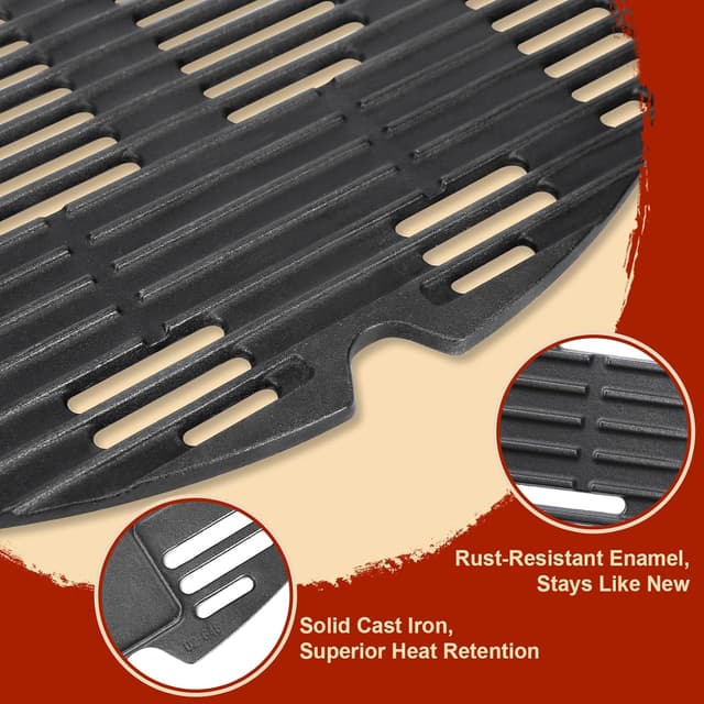 Detalle de Denmay 7646 Grillrost aus Gusseisen als Ersatz für Weber Q300/Q320/Q3000/Q3200 (2 Stück)