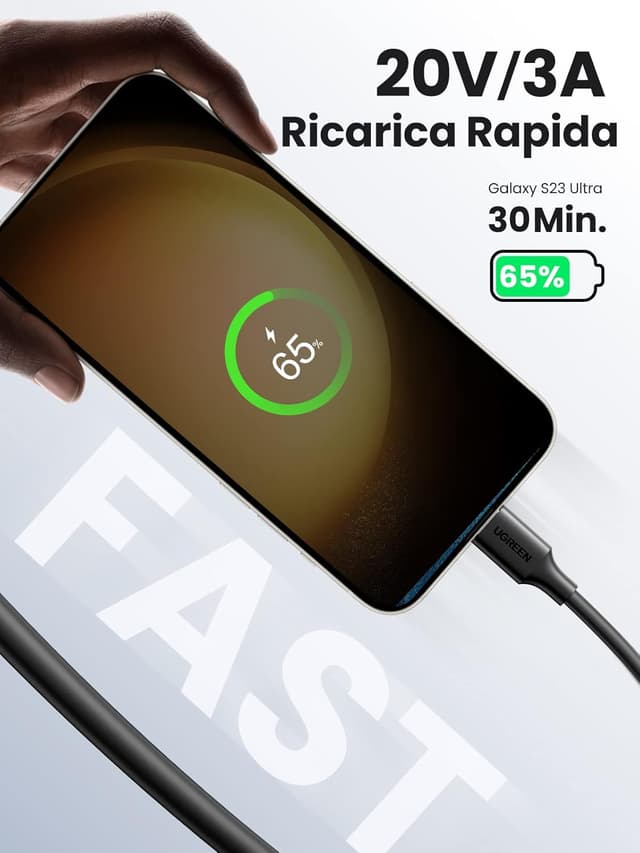Detalle 2 de UGREEN 2 pezzi cavo USB-C 60W (USB-C maschio) con ricarica rapida PD 3.0, compatibile con iPhone 15 Plus/Pro Max, Galaxy S23/S22 e Pixel 7, lunghezza 2 m