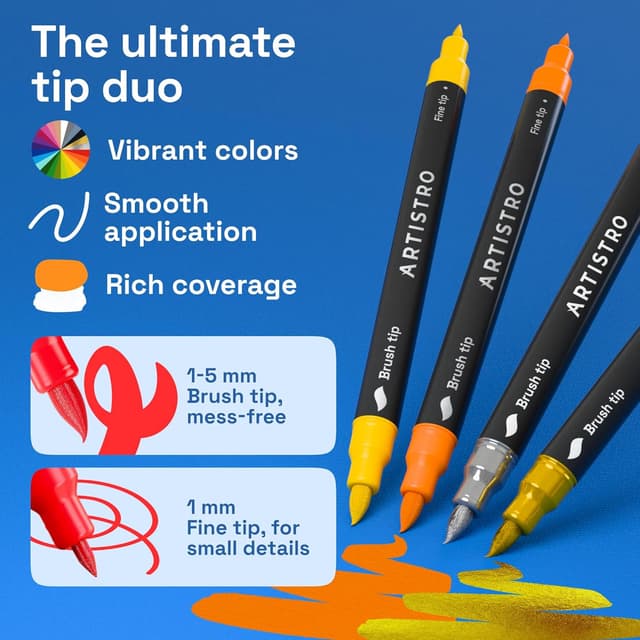 Detalle de Artistro ARTISTRO 36 Acrylic Paint Markers (Dual-Tip Brush + Fine) for Fabric, Glass, Wood & DIY