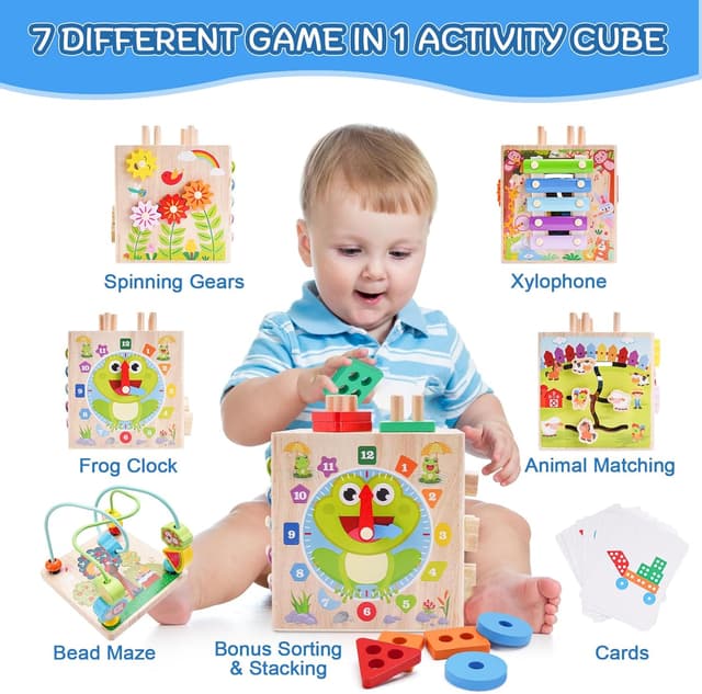 Thumbnail 1 de Wooden Activity Cube Montessori 12+ months