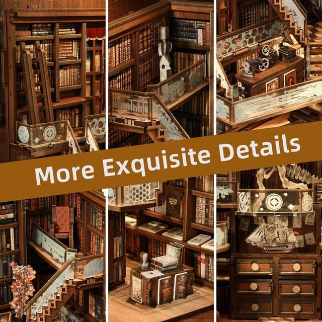 Detalle de MiniCity Book Nook Kit “Beyond Library Max” DIY miniature dollhouse bookshelf insert with LED light