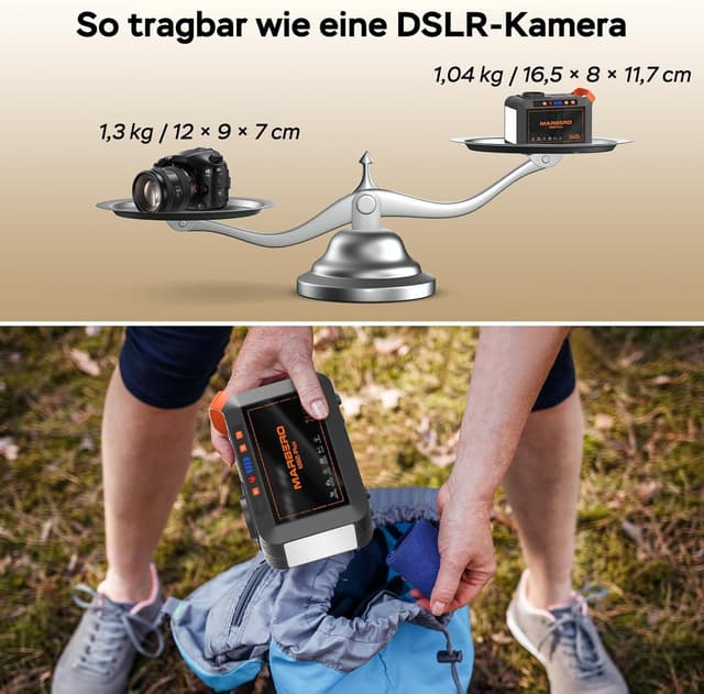 Detalle 2 de MARBERO Tragbare Powerstation 98 Wh mit 21 W Falt-Solarpanel (26400 mAh, 120 W Reine Sinuswelle) für Camping & Notstrom