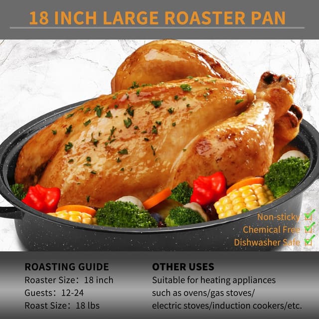 Thumbnail 3 de JY COOKMENT Granite Roaster Pan (18 in) with Domed Lid, Oval Enamel Roasting Pan for Turkey, Chicken, and Vegetables