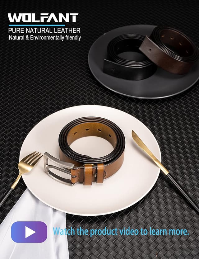 Detalle de WOLFANT 1.5" Full Grain Leather Belt for Men (Gift Box)