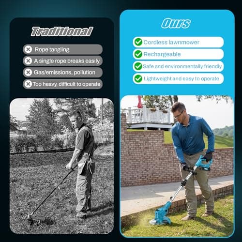 Detalle 2 de finade Desbrozadora a Batería 500W con 2 baterías 21V 2000 mAh y 4 tipos de cuchillas