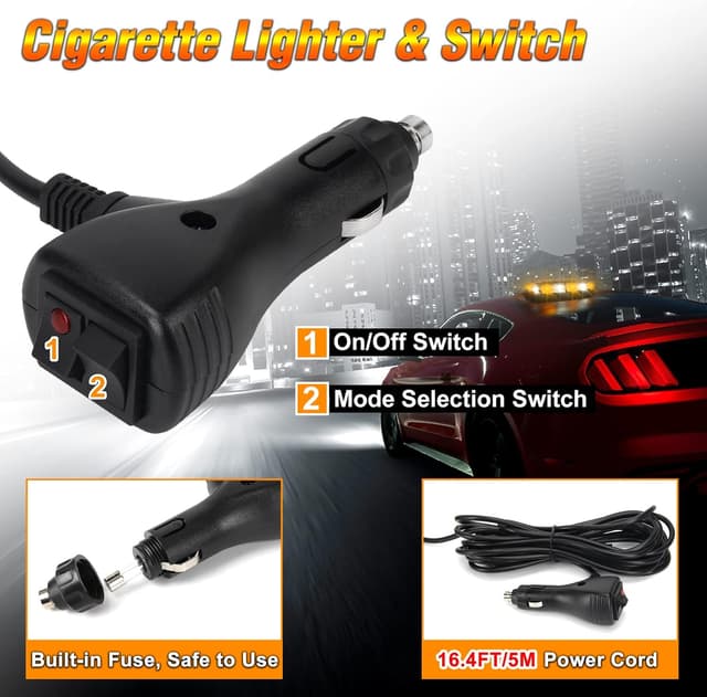 Detalle de I LITTON Amber & White Flashing Beacon Strobe Light Bar with Magnetic Base (48 LEDs, 16 modes)