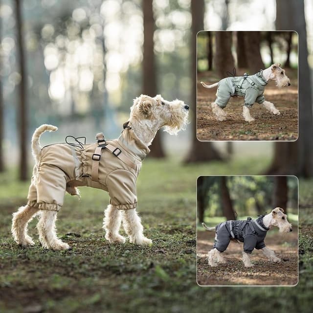 Detalle de BT Bear Dog Winter Coat Jacket Outdoor (with harness), Adjustable 4 Legs, Waterproof Reflective Khaki – Size XL