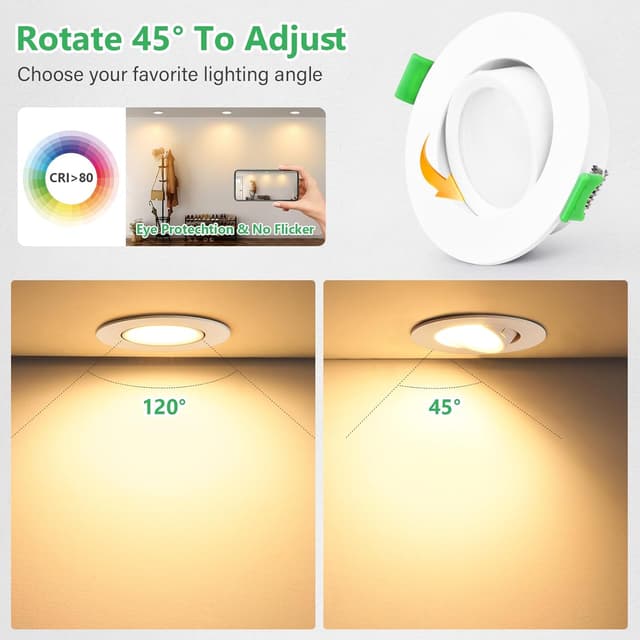 Detalle de GeyouLux LED Einbaustrahler 230V dimmbar 68 mm (6er-Set) mit 3CCT, IP44 und 45° schwenkbar