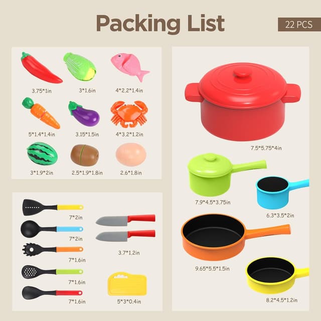 Thumbnail 6 de GILOBABY Kids Toy Kitchen Accessories complete playset with play food (pots, pans, utensils, cutting board)