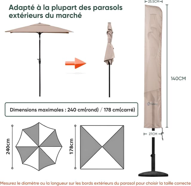 Detalle 2 de Sekey Housse Parasol 200 cm 🌂