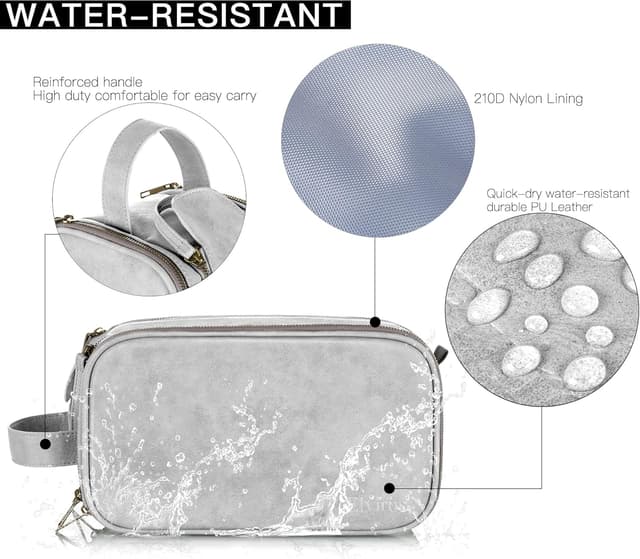 Detalle de Elviros Water-Resistant PU Leather Toiletry Bag for Men (Large) – Travel Wash, Shaving & Wet/Dry Organiser