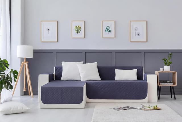 Detalle 2 de Todocama copridivano imbottito traspirante grigio scuro, chaise longue sinistra, 200 cm