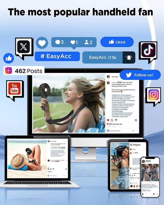 Thumbnail 4 de EasyAcc Handheld Fan 3-speed, 180° foldable