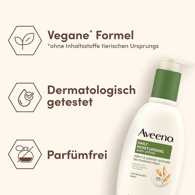 Detalle de Aveeno Daily Moisturising Bodylotion mit 48h Feuchtigkeit, parfümfrei – 300 ml
