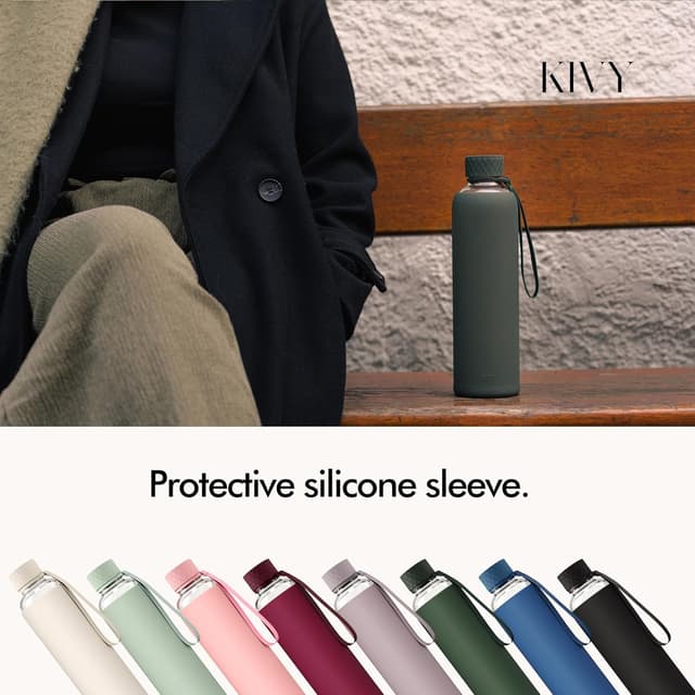 Detalle 2 de KIVY Glass Water Bottle 32 oz with sleeve