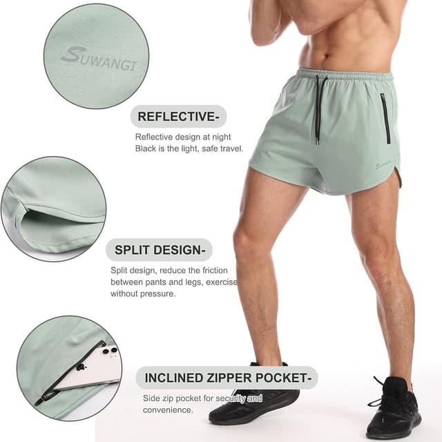 Detalle de Suwangi Uomo pantaloncini da running 2 in 1 con asciugatura rapida e tasca interna con zip