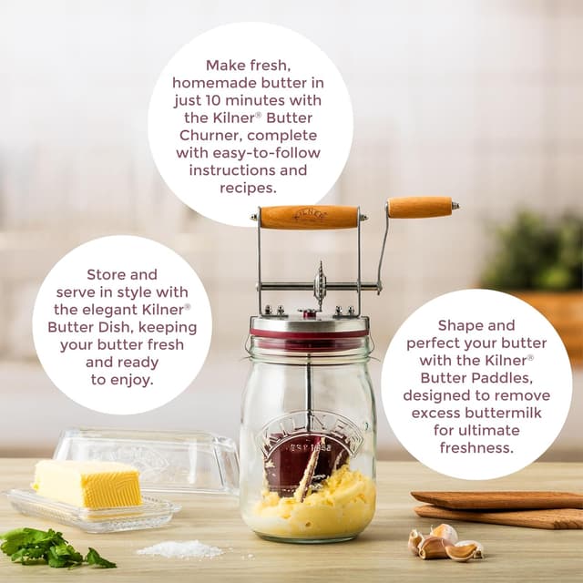 Detalle de Kilner butter churner set 1L glass jar