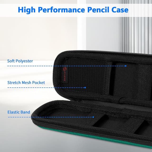 Detalle de FINPAC Federmäppchen aus Hart-EVA (Dunkelgrün, klein) – stoßfeste Stiftetasche mit sicherem Reißverschluss