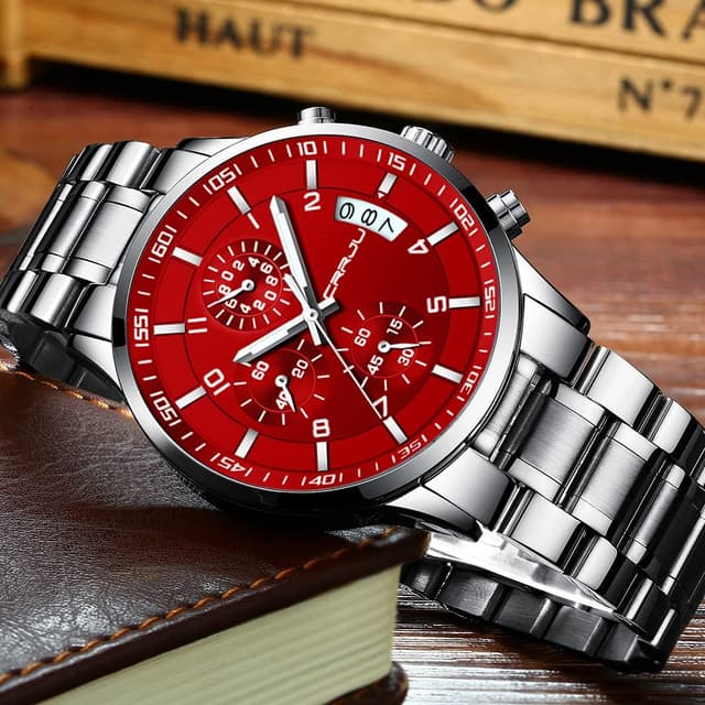 Detalle de CRRJU Herren Chronographen-Uhr mit Quarzwerk, 30 m wasserdichtem Edelstahlarmband und Kalender