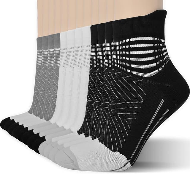 Detalle de IRAMY Compression Ankle Support Running Socks (Coolmax Wicking) – 3 Pairs, Cushioned Plantar Fasciitis Socks