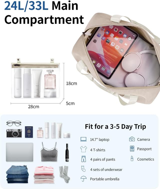 Detalle de ECOHUB expandable underseat cabin bag for Ryanair 40x30x20 cm with removable wet pocket (beige)