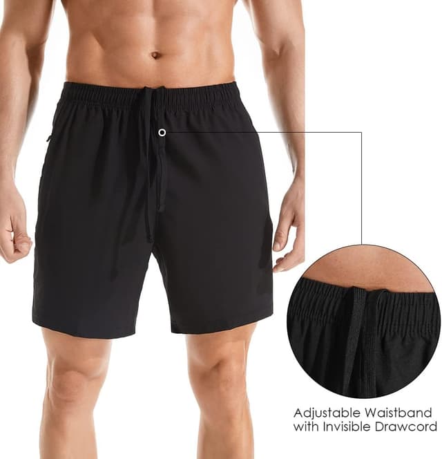 Detalle de Gerlobal Men’s 7" Athletic Running Shorts with Zipper Pockets (Lightweight, Quick-Dry)