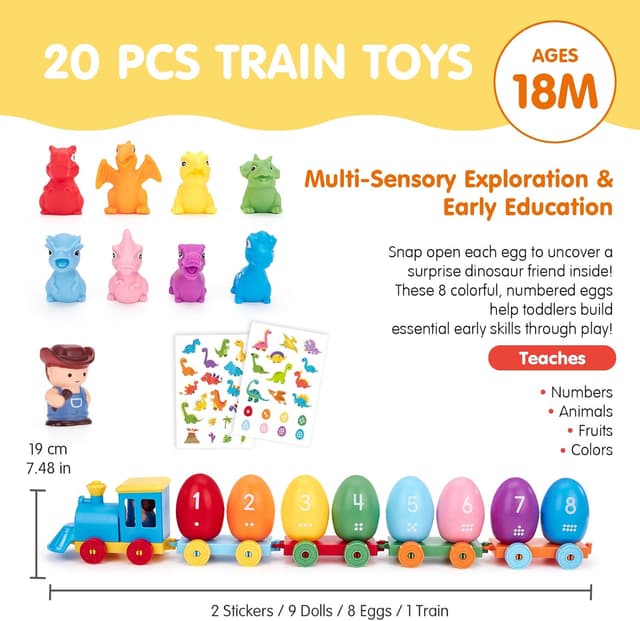 Thumbnail 6 de hahaland Montessori dinosaur stacking train toy (18+ months) with Easter egg matching