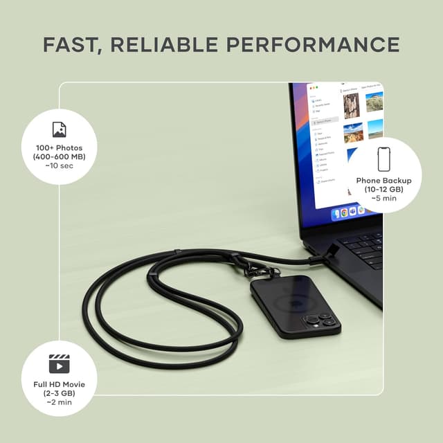 Detalle 2 de Satechi OntheGo USB-C Lanyard Cable (60W fast charging, 480Mbps data) with crossbody strap – Black