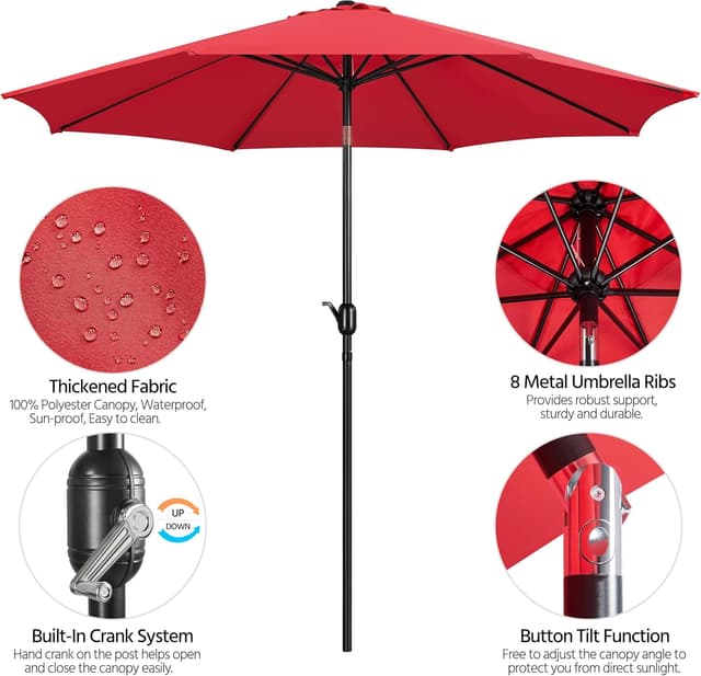 Detalle de Yaheetech Ombrellone da giardino esterno portatile inclinabile con manovella e protezione UV, rosso