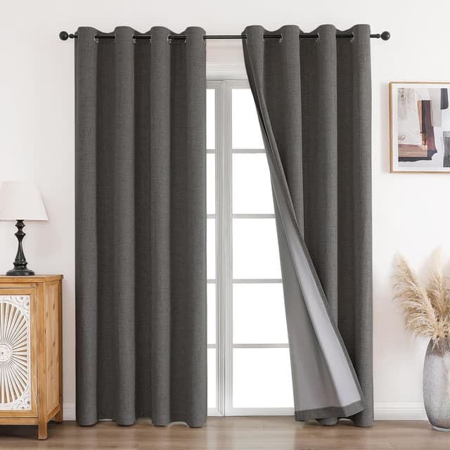 Detalle de CUCRAF 100% Blackout Curtains Grey – 2 Eyelet Panels, 46 x 90 Inch Drop