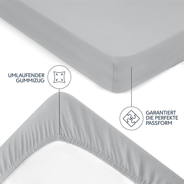 Detalle 2 de Dreamzie Premium Spannbettlaken 180x200 cm (bis 27 cm Matratzenhöhe), Jersey Baumwolle – Grau