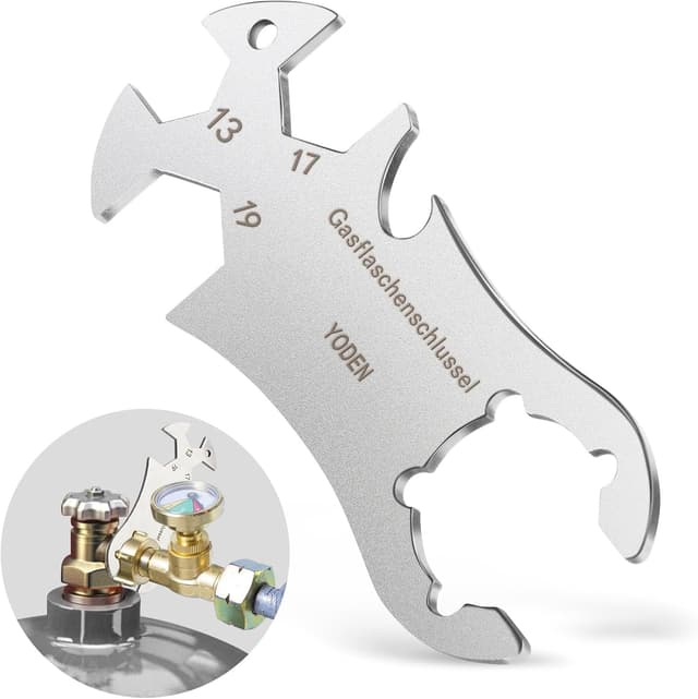 Detalle de Edelstahl Gasflaschenschlüssel mit Flaschenöffner – Multi-Funktion für 13/17/19 mm