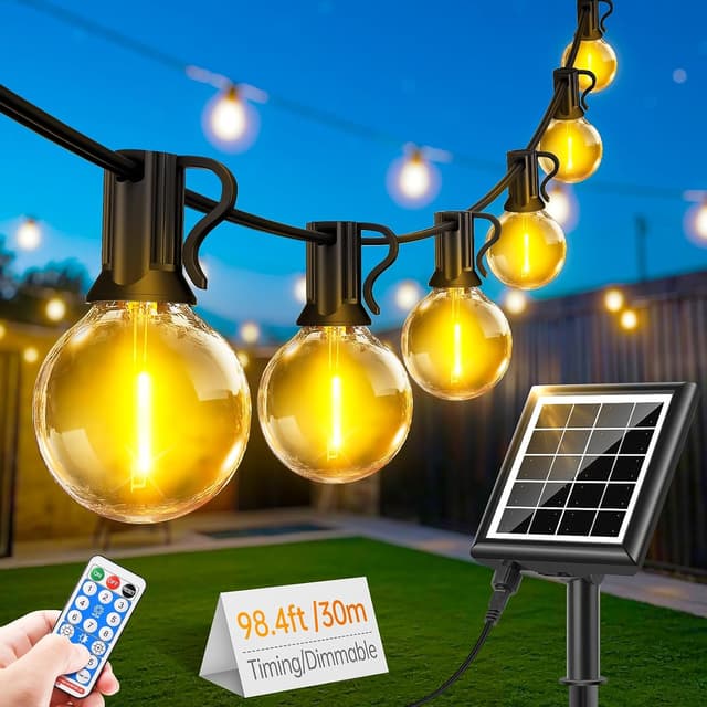 Detalle de Solar String Festoon Lights Outdoor with Remote – 30m USB Rechargeable LED (IP44)