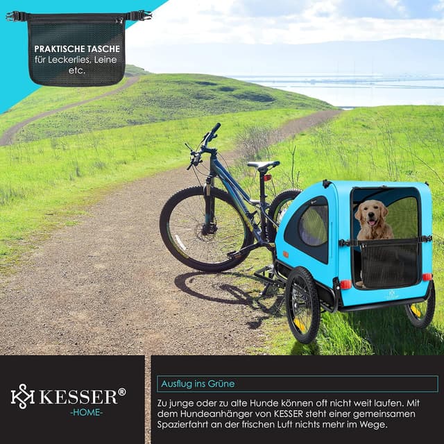 Detalle de KESSER® Hundeanhänger Boxer 2-in-1: Hundebuggy/Fahrradanhänger für bis zu 45 kg – ca. 250 l, klappbar