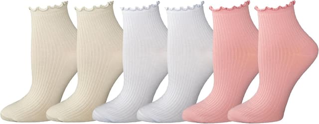 Detalle de Amazon Essentials Damen-Knöchelsocken mit gekräuseltem Rand (6 Paar)