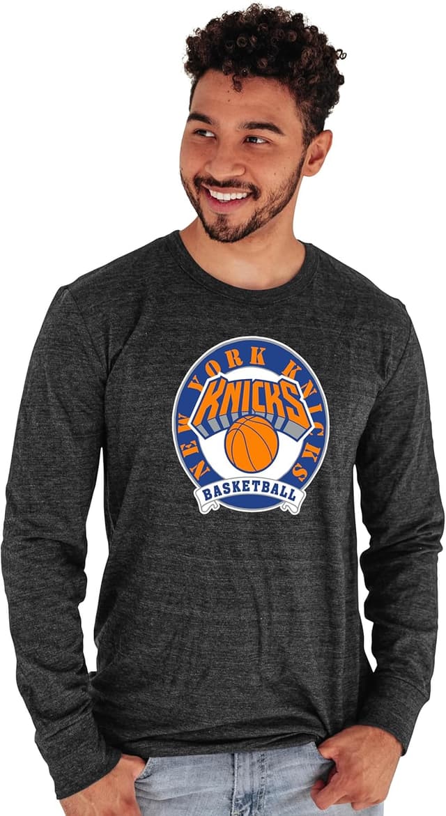 Detalle de Blue 84 New York Knicks Tri-Blend Long Sleeve T-Shirt (Unisex) - Black