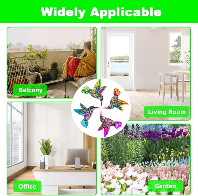 Detalle de OFFCUP Métal Colibri : décoration murale 3D en fer (4 pièces) pour jardin, balcon et intérieur