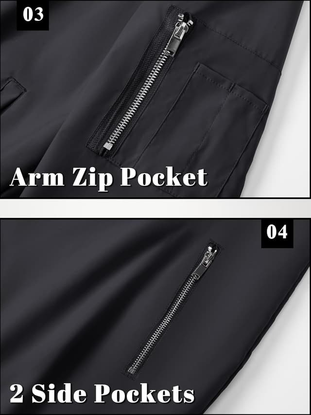 Detalle 2 de TACVASEN Herren Bomberjacke – leichte Übergangsjacke im Fliegerjacken-Stil mit Reißverschlusstaschen