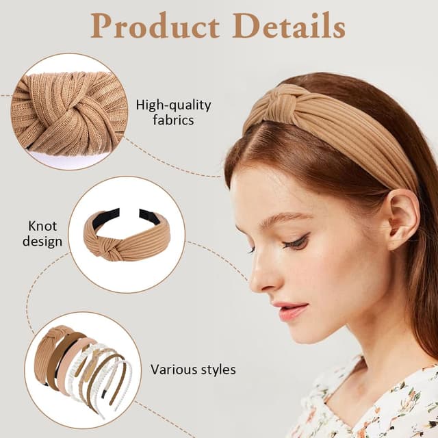 Detalle de LOPHE Damen Stirnbänder (7er-Set) – vintage, gepolstert, geknotet/ Turban-Style für Frauen und Mädchen